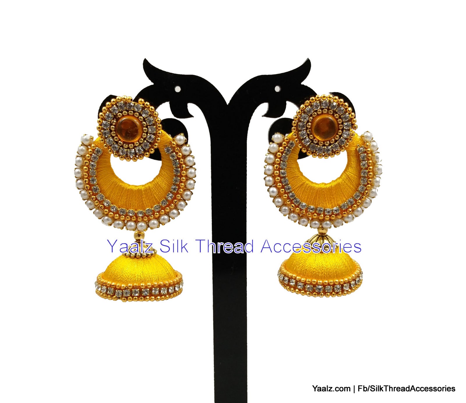 Yaalz Partywear Chand Bali Jhumka Earring in Golden Yellow Color